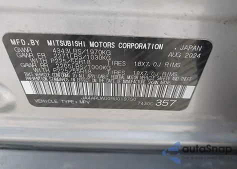 2024 Mitsubishi Outlander Sport 2.0 Es Awc/2.0 Le Awc/2.0 Ralliart Awc/2.0 S Awc/2.0 Se Awc/2.0 Trail Edition Awc from USA, damaged, VIN JA4ARUAU0RU019750